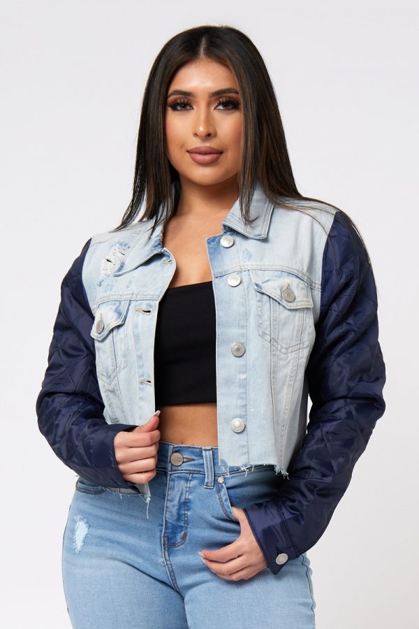 Quilted Nylon Sleeve Denim Jacket - Image 4