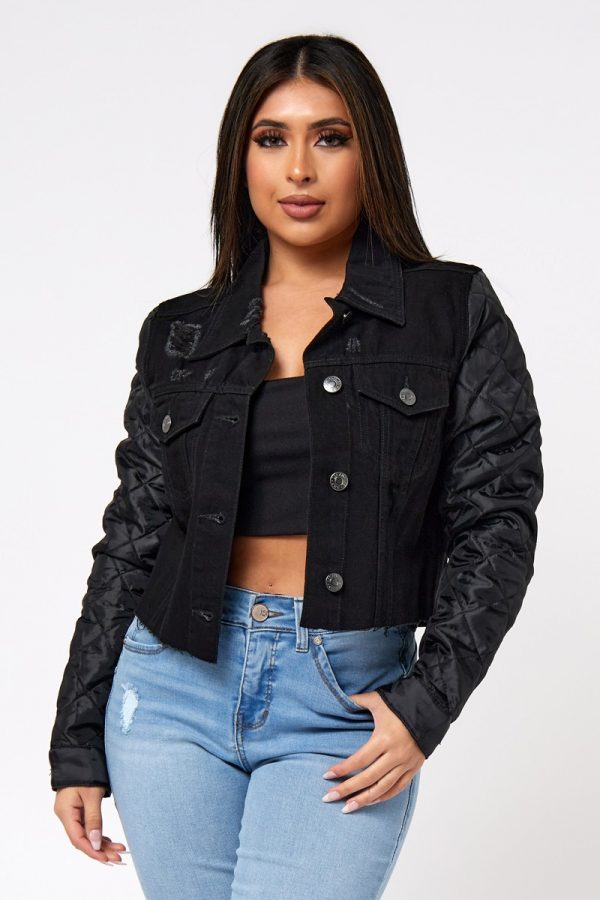 Quilted Nylon Sleeve Denim Jacket - Image 5