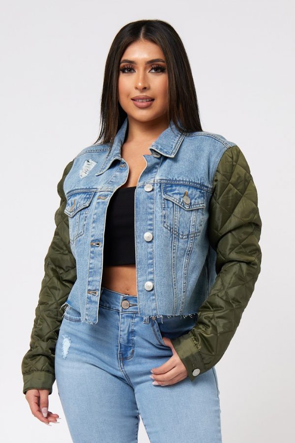 Quilted Nylon Sleeve Denim Jacket