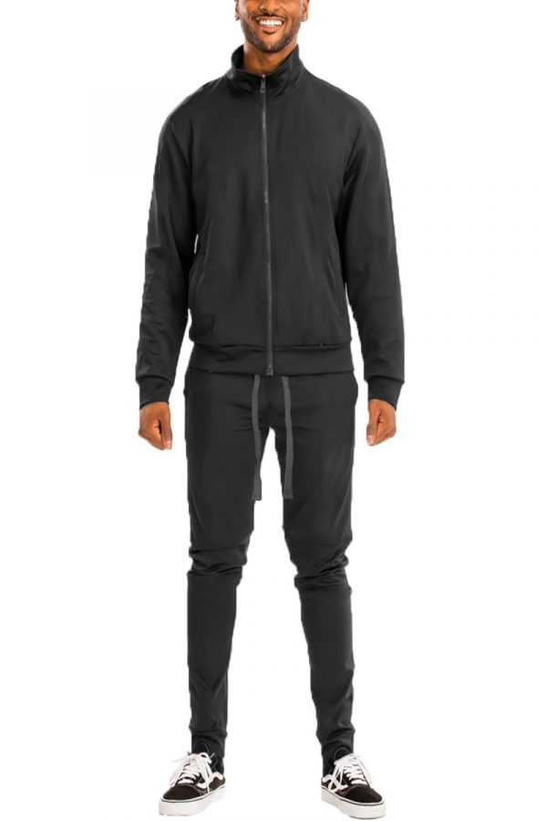 Full Zip Up Solid Track Jacket Set - Image 6