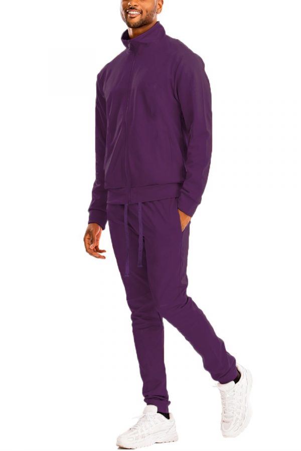 Full Zip Up Solid Track Jacket Set - Image 7