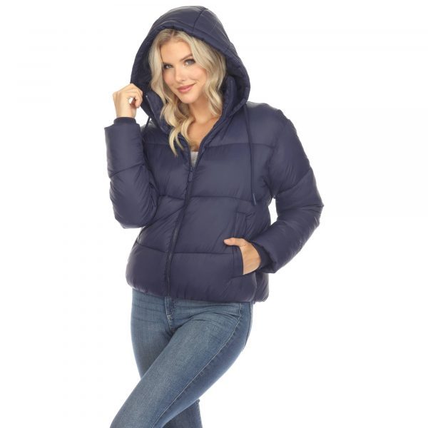 Women's Full Front Zip Hooded Bomber Puffer Jacket - Image 5