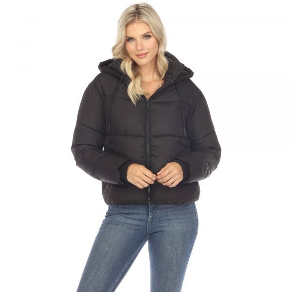 Women's Full Front Zip Hooded Bomber Puffer Jacket - Image 3