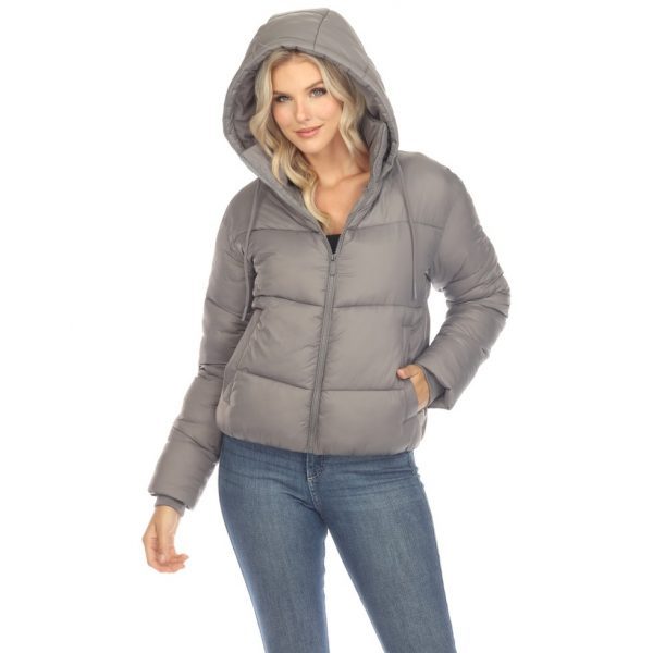 Women's Full Front Zip Hooded Bomber Puffer Jacket - Image 6