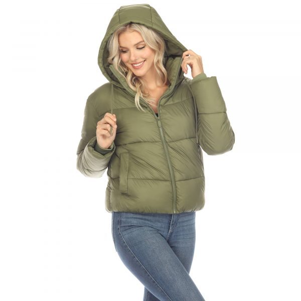 Women's Full Front Zip Hooded Bomber Puffer Jacket - Image 4