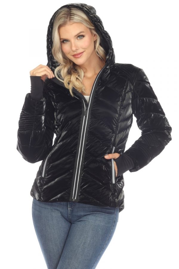 Hooded Quilted Contrast With Thumbholes Jacket - Image 4