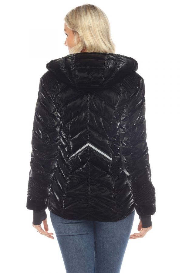 Hooded Quilted Contrast With Thumbholes Jacket - Image 2