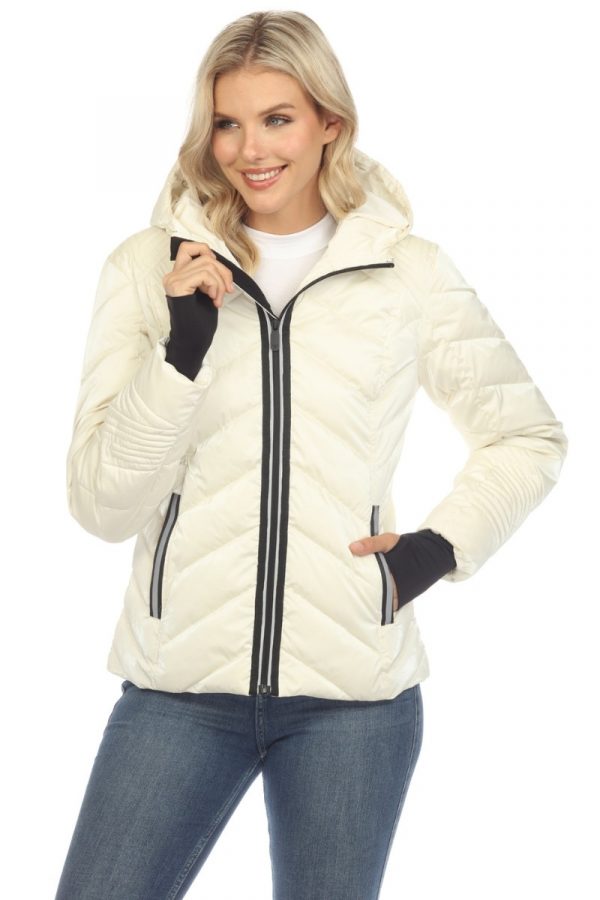 Hooded Quilted Contrast With Thumbholes Jacket