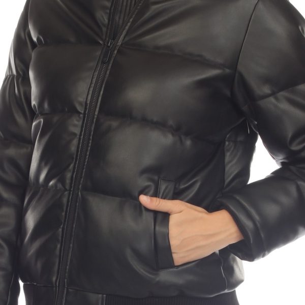 Hoodie Bomber Leather Jacket - Image 3