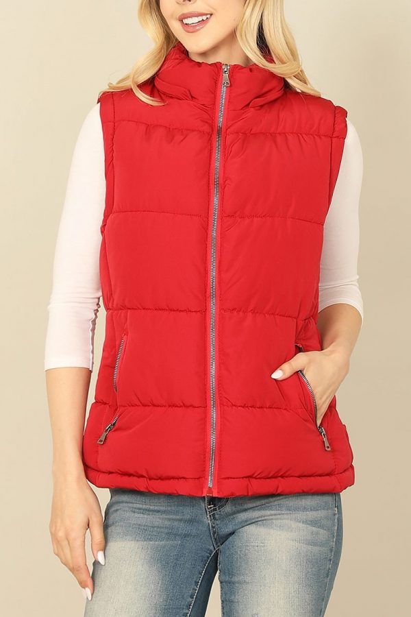 SLEEVLESS ZIP-UP WITH POCKET HOODIE PUFFER JACKET - Image 3