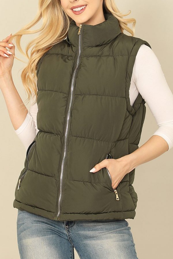 SLEEVLESS ZIP-UP WITH POCKET HOODIE PUFFER JACKET - Image 4