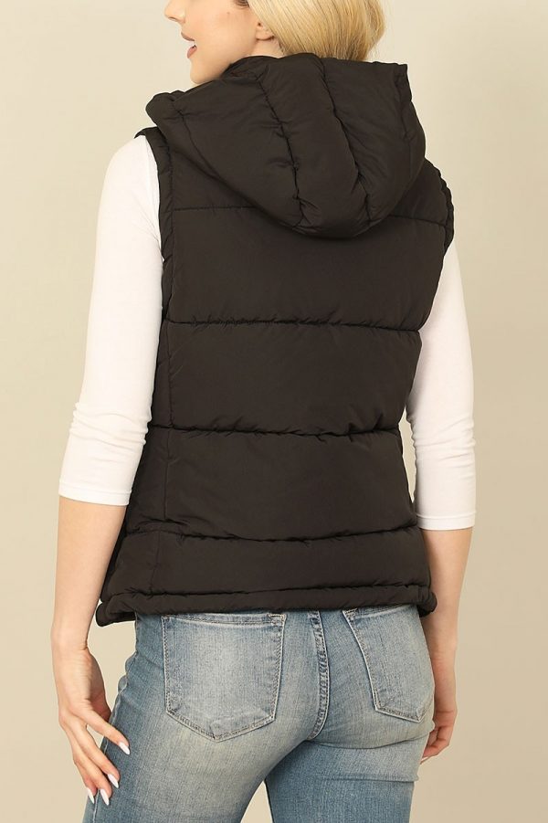 SLEEVLESS ZIP-UP WITH POCKET HOODIE PUFFER JACKET - Image 2