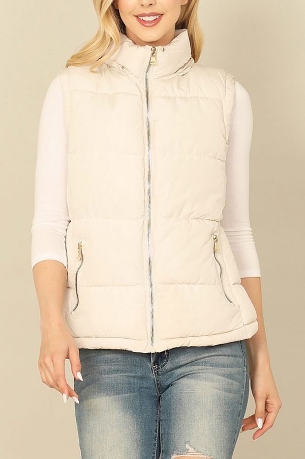 SLEEVLESS ZIP-UP WITH POCKET HOODIE PUFFER JACKET - Image 5