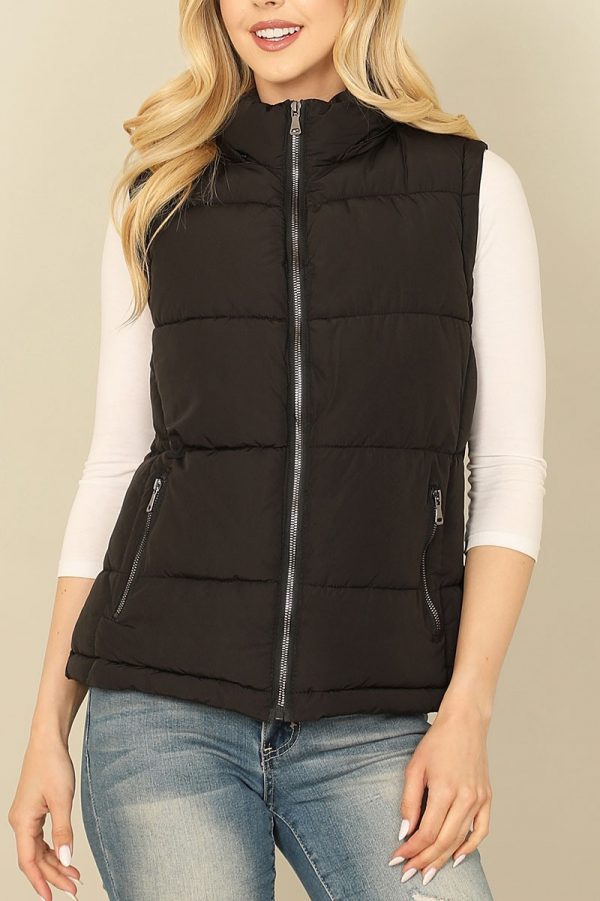 SLEEVLESS ZIP-UP WITH POCKET HOODIE PUFFER JACKET