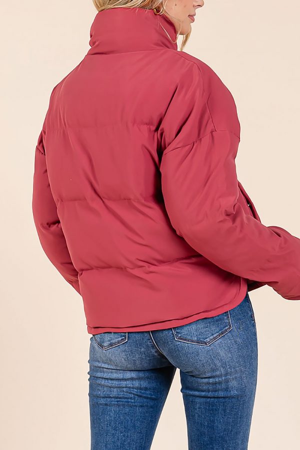 SOLID PUFFER JACKET WITH FRONT ZIPPER SNAP BUTTON - Image 2