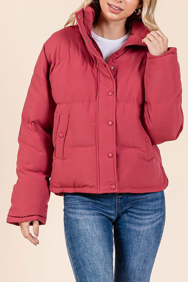 SOLID PUFFER JACKET WITH FRONT ZIPPER SNAP BUTTON - Image 3