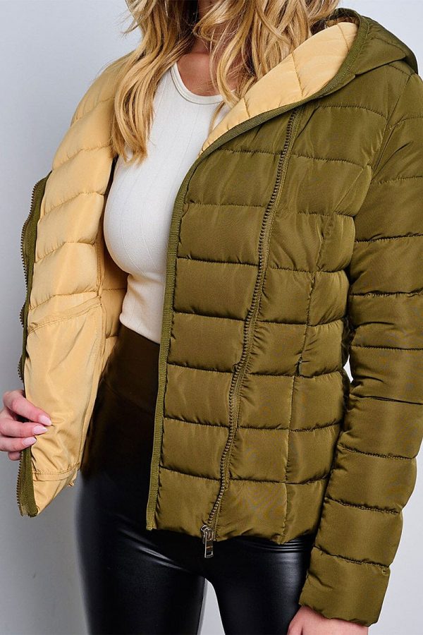 LONG SLEEVE ZIP UP POCKETS HOODED PUFFER JACKET - Image 4