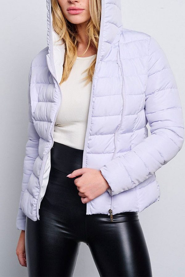 LONG SLEEVE ZIP UP POCKETS HOODED PUFFER JACKET