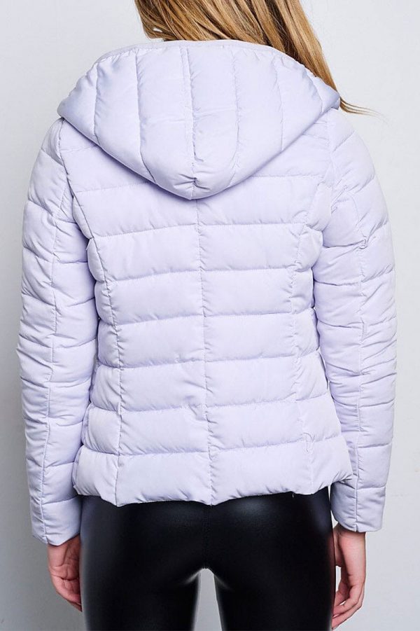 LONG SLEEVE ZIP UP POCKETS HOODED PUFFER JACKET - Image 2