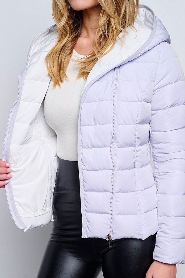 LONG SLEEVE ZIP UP POCKETS HOODED PUFFER JACKET - Image 3
