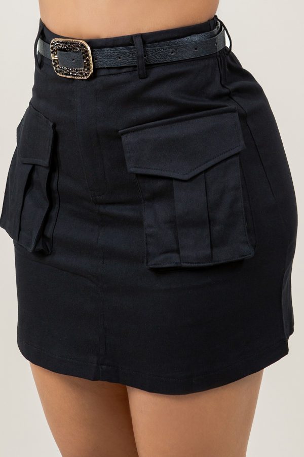 Solid Belted Short Skirt - Image 3