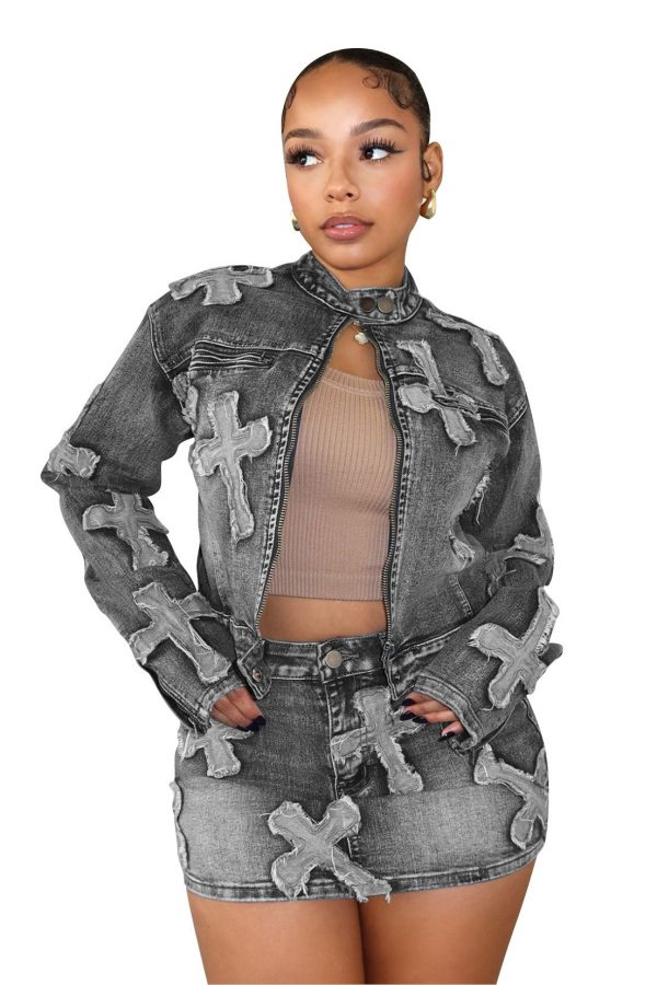 Denim Skirt Jacket Set - Image 2
