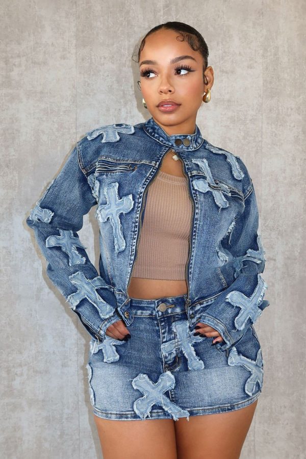 Denim Skirt Jacket Set